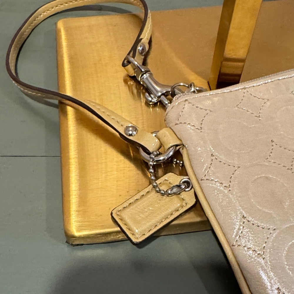 Coach Beige Embossed Wristlet - Picture 3 of 6
